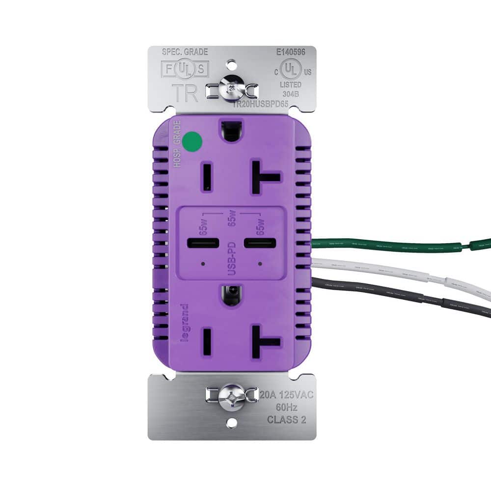 20 Amp Tamper Resistant 65-Watt Hospital Grade Power Delivery USB Type C Duplex Outlet Purple price history on PriceWatchPro