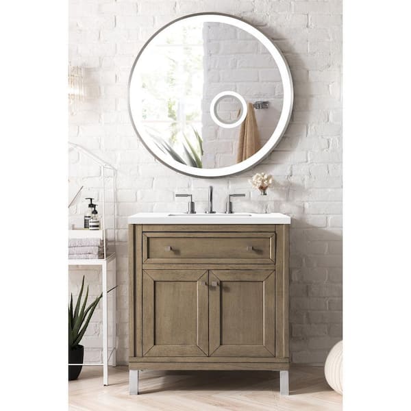 James Martin Vanities Chicago 30 in. W x 23.5 in.D x 34 in. H Single Bath Vanity in Whitewashed Walnut with Quartz Top in Classic White