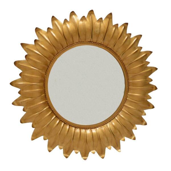 Carolina Cottage Hawthorne 18 in. Round Sun Mirror Frame in Gold