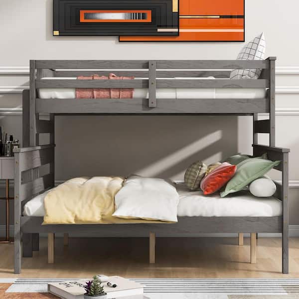 Gray Twin XL over Queen Bunk Bed with Ladder