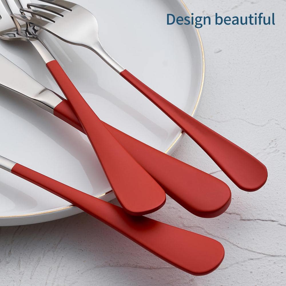 MDEALY 20-Piece Red Silverware Set for 4, 18/0 Stainless Steel Flatware Cutlery Utensils Set, Include Dinner Knives,Dinner Forks,Dinner Spoons,Salad Forks,Teaspoons,Dishwasher Safe
