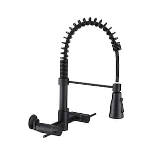 Swan Double Handle Pull Down Sprayer Kitchen Faucet Stainless with Wall Mount in Matte Black