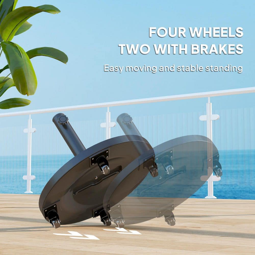 Black Metal Round Patio Umbrella Base with Wheels