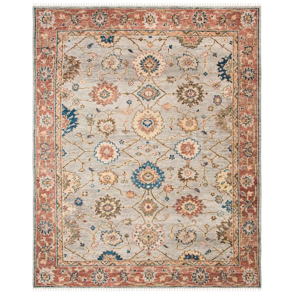 Samarkand 10 ft. x 14 ft. Gray/Red Ornate Border Area Rug