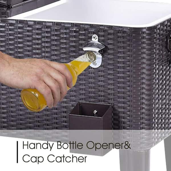 Rolling Outdoor Patio Party Ice Chest Steel Cooler Bottle Opener Storage Tray 