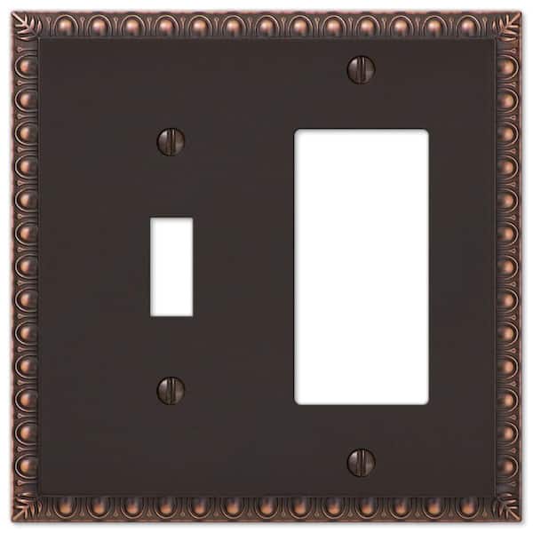 AMERELLE Antiquity 2 Gang 1-Toggle and 1-Rocker Metal Wall Plate - Aged Bronze