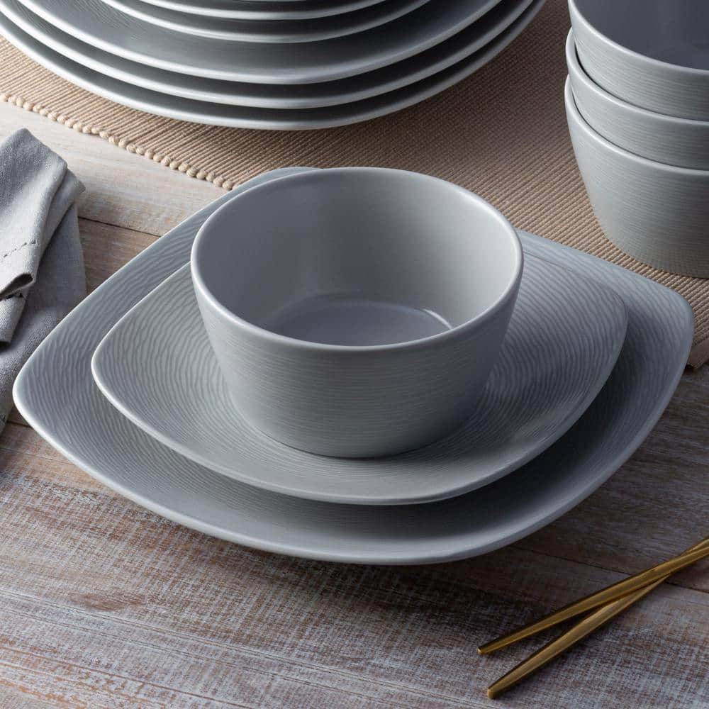 Grey Porcelain Swirl Square Dinnerware Set for Four