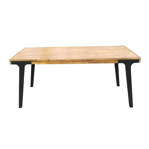 Brown Acacia Wood Outdoor Dining Table with Metal Legs