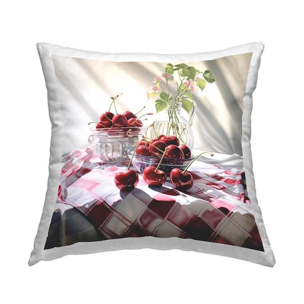 Stupell Industries Fruits and Florals Still Life Red Plaid Polyester 18 in. x 18 in. Throw Pillow