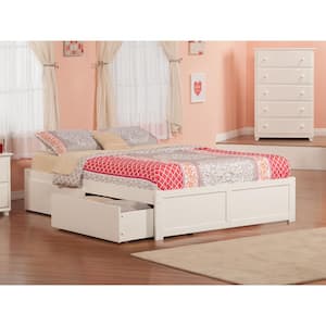 Concord White Queen Platform Bed with Flat Panel Foot Board and 2-Urban Bed Drawers
