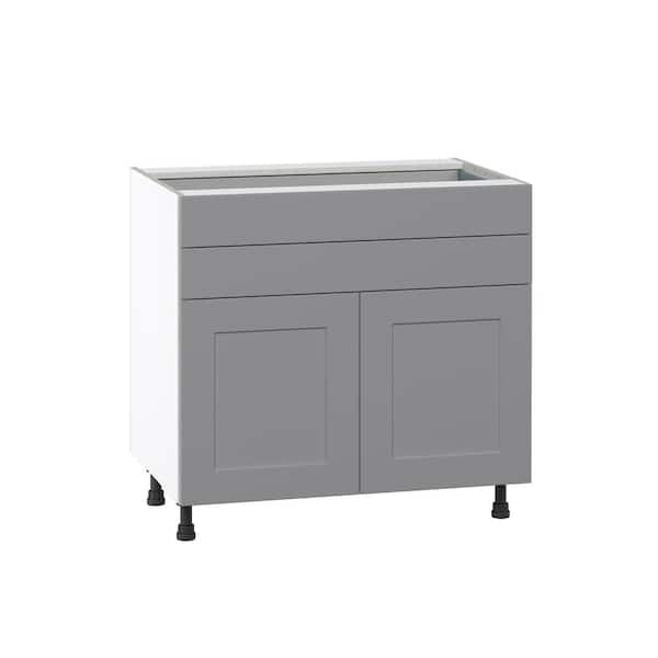J COLLECTION Roseland 36 in. W x 24 in. D x 34.5 in. H Assembled Shaker Base Kitchen Cabinet in Slate Gray with Two 5 in. Drawers