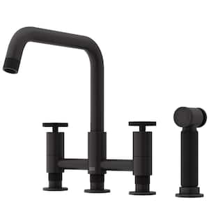 Cass Double Handle 8 in. Widespread Bridge Kitchen Faucet with Pull-Out Sprayer in Matte Black