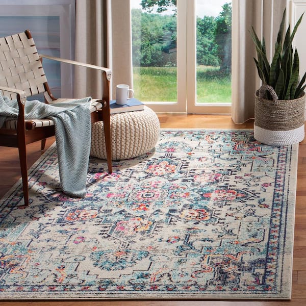 Madison 2 ft. x 4 ft. Cream/Blue Distressed Border Area Rug