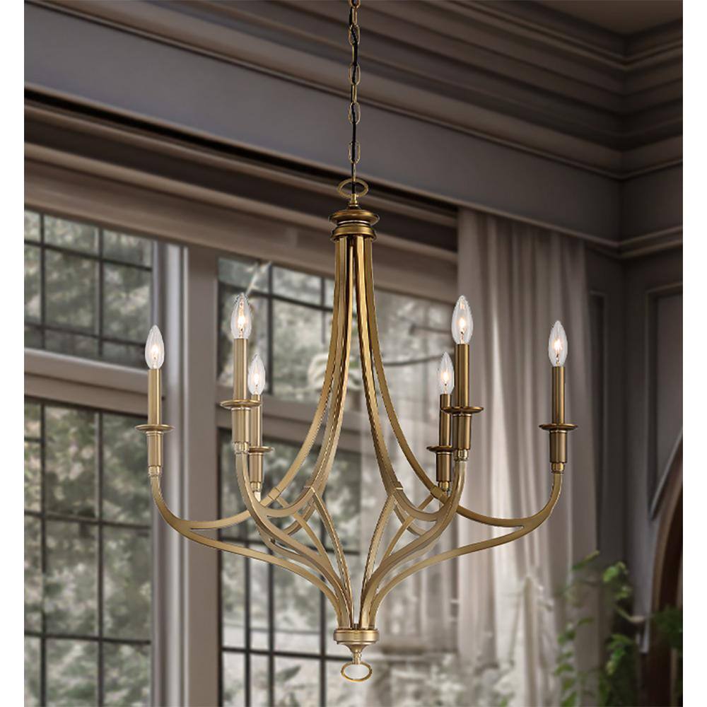 Covent Park Brushed Honey Gold 6-Light Metal Candle Chandelier