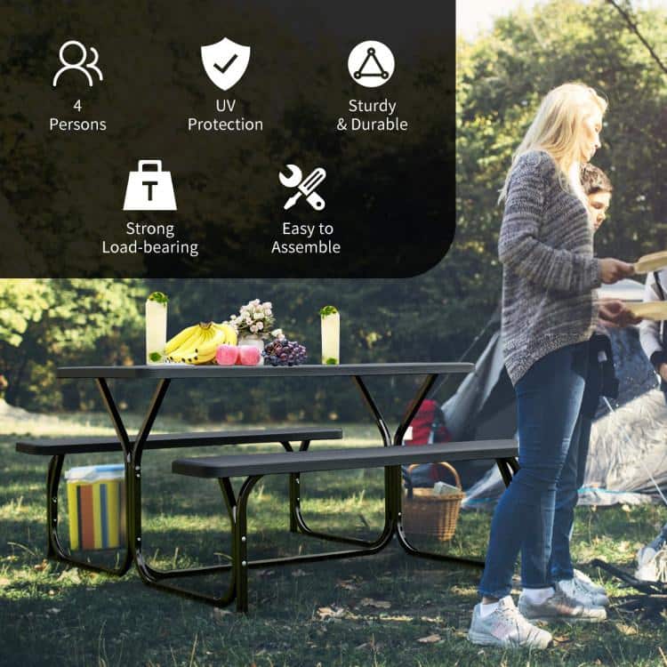 Eco-Friendly HDPE Black Picnic Table Set for 4