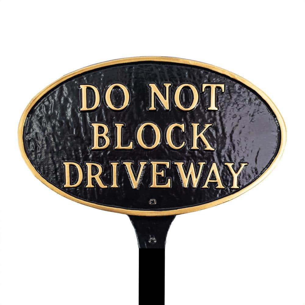 8.5 in. x 13 in. Standard Oval Do Not Block Driveway Statement Plaque Sign with Lawn Stake-Black/Gold product image for price tracking