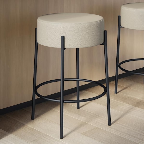 Amisco Clovis 26.75 in. Backless Counter Stool Greige Faux Leather / Black Metal