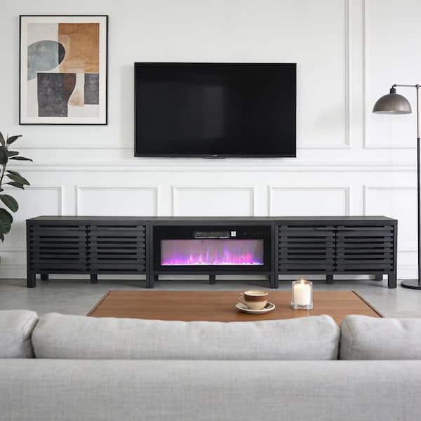 115 in. Black Freestanding Fireplace TV Stand Fits Up to 110 in. with Remote
