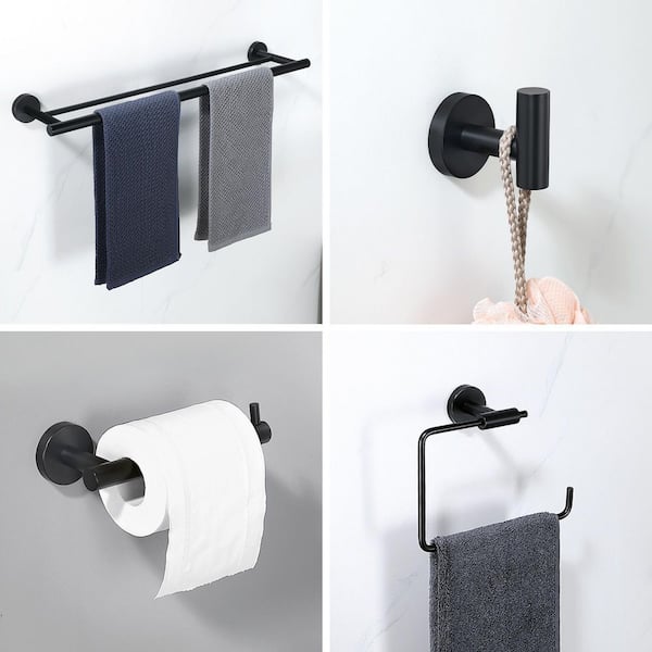 Porter 5-Piece Bath Hardware Set with 24 in. Towel Bar Towel Ring TP Holder and 2 Towel Hooks in Stainless Matte Black