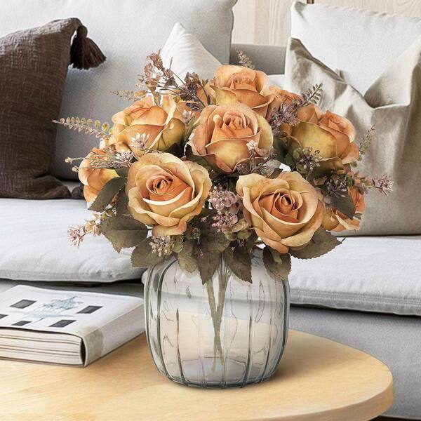 LIVING LUXURY 15 in. Cafe Brown Artificial Rose Flower Stem Bush