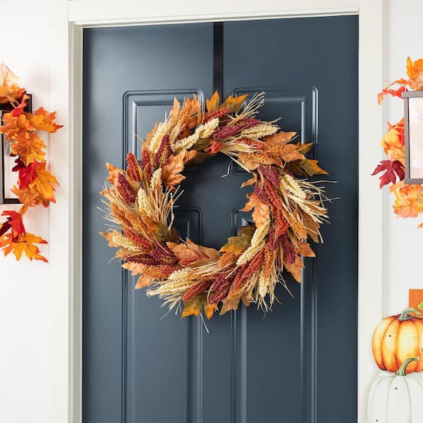 24 in. D Fall Unlit Multi-Colored Sorghum Artificial Christmas Wreath Includes a Complimentary Black Metal Wreath Hanger