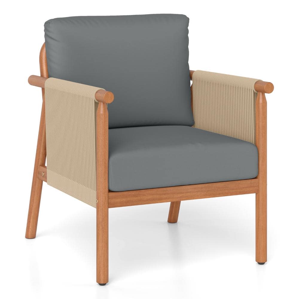 31 in. L x 25.5 in. W Acacia Wood Outdoor Dining Chair with Woven Rope Armrests and Cushions, Gray price history on PriceWatchPro