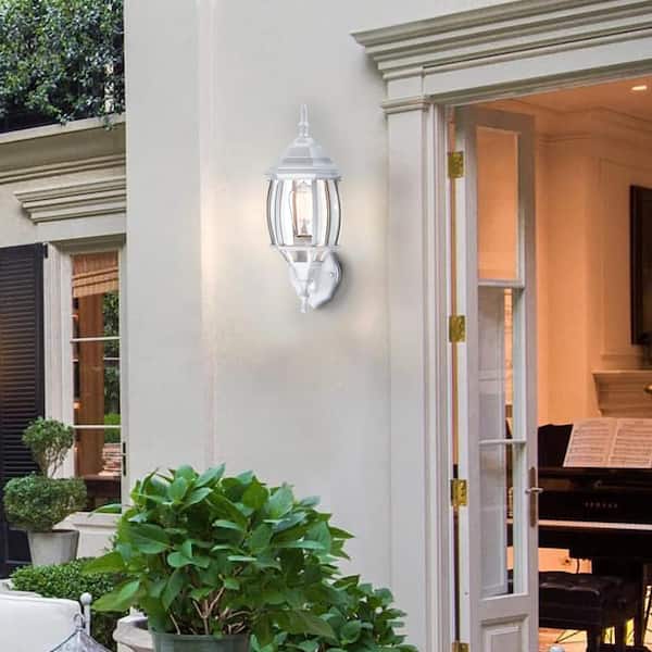 KA 1-Light 17 in. Matte White Outdoor Hardwired  Wall Lantern Sconce