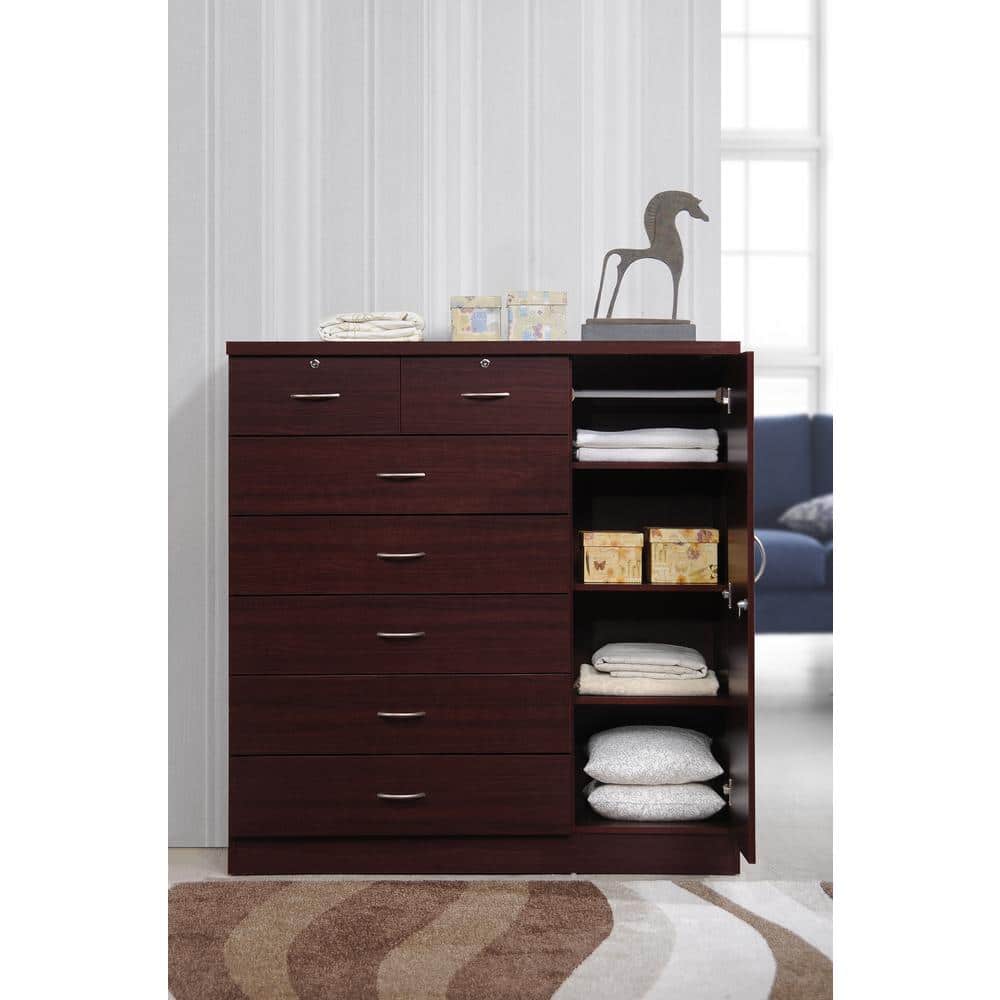 Mahogany Vertical 7-Drawer Chest with Lock