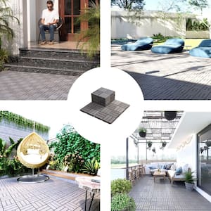 Pack of 10,12 in. x 12 in. Interlocking Deck Tiles, Gray Checkered Pattern for Decks, Patios