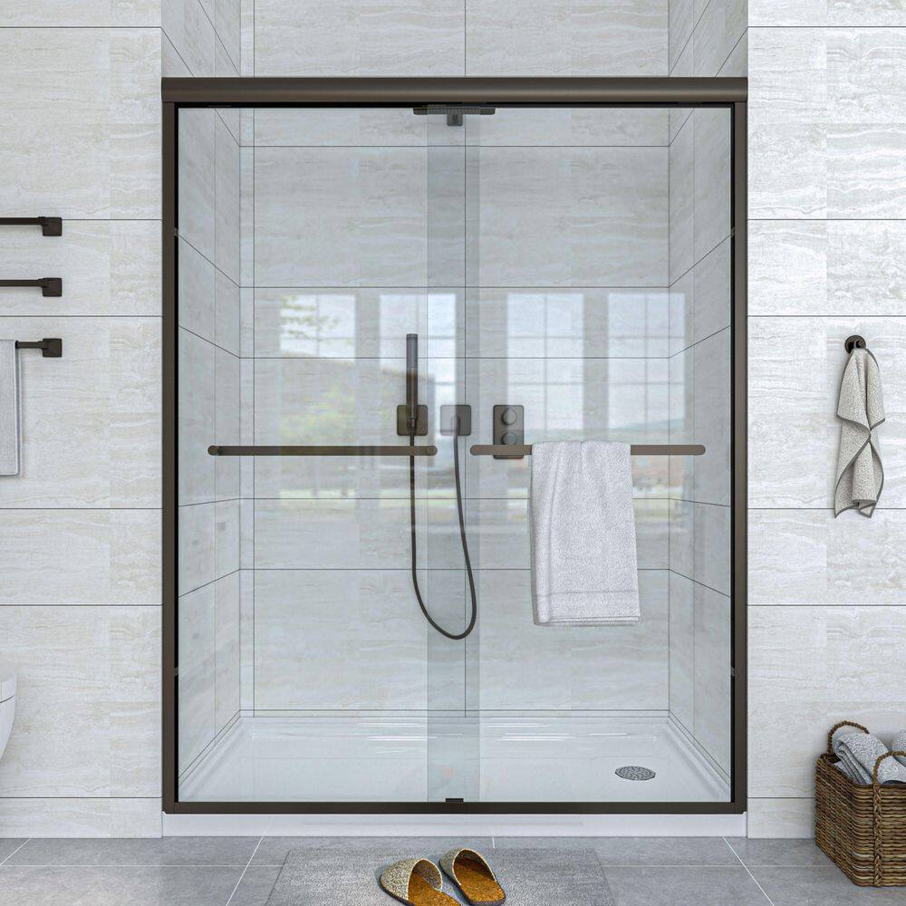 56 in. to 60 in. W x 72 in. H Sliding Framed Shower Door in Matte Black with Clear Glass Double Sliding Reversible price history on PriceWatchPro
