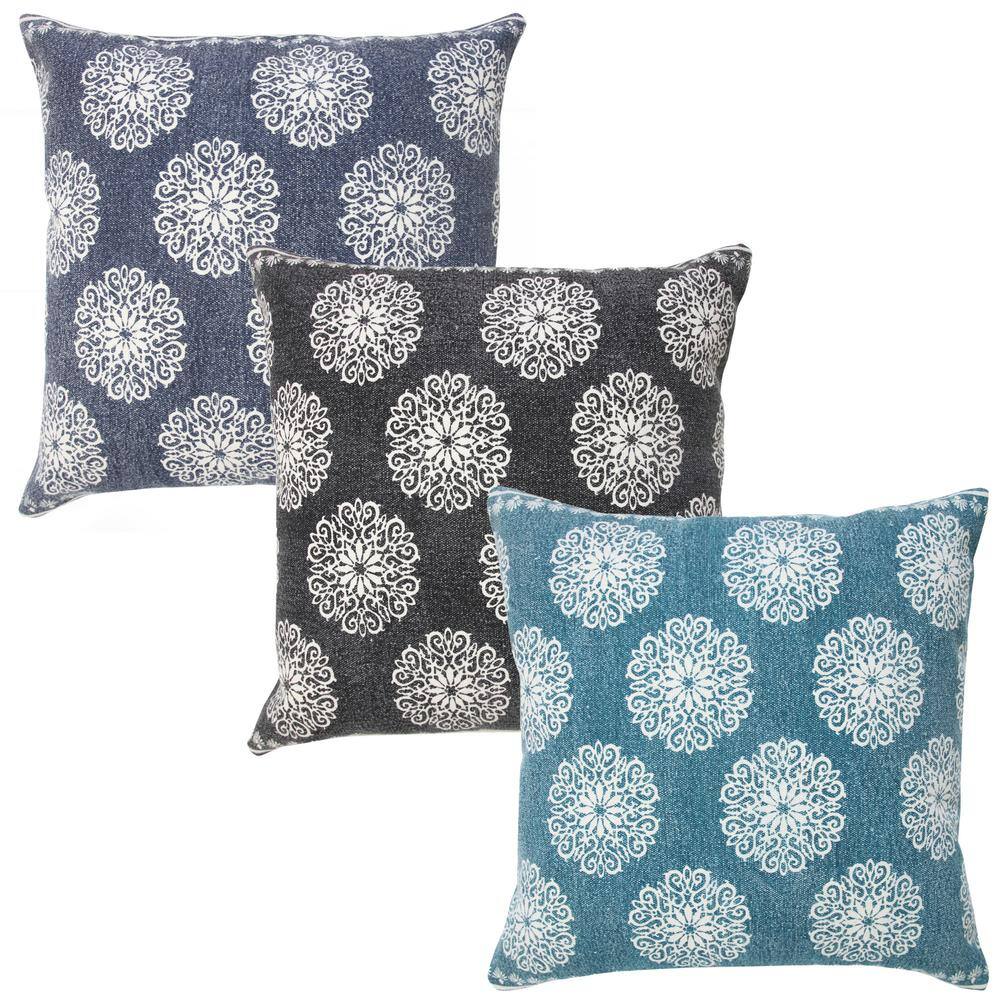 20" Square Multicolor Floral Cotton Accent Pillow Set