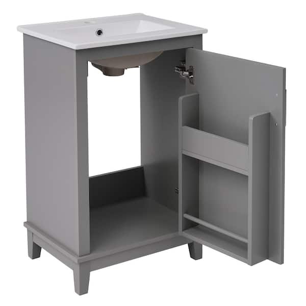 20 in. Modern Small Bathroom Vanity Cabinet with Ceramic Basin- 20 x 15.5 x 33.3 in., Ample Storage,1 Soft-Close Door