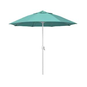 7.5 ft. Matted White Aluminum Market Patio Umbrella Fiberglass Ribs and Auto Tilt in Aruba Sunbrella