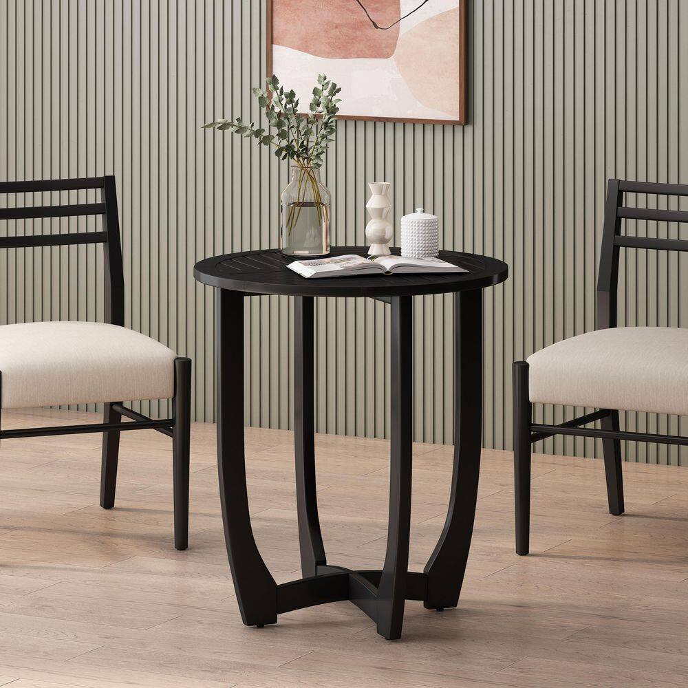 Tavon Black Acacia Wood Round Bistro Table
