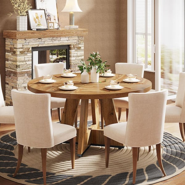 GarveeHome 47-Inch Round Farmhouse Dining Table - Wooden Kitchen Table For 4-6 People (Grey, Table Only)