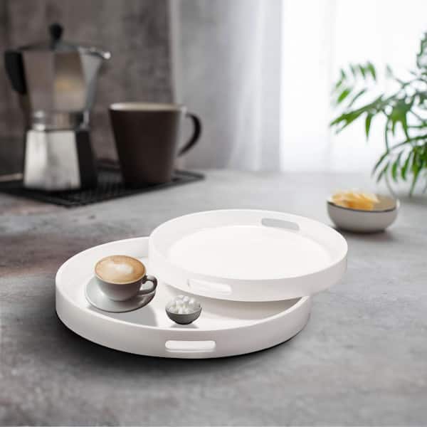 Marley Forrest White Lacquer Round Wood Decorative Tray Set 83027