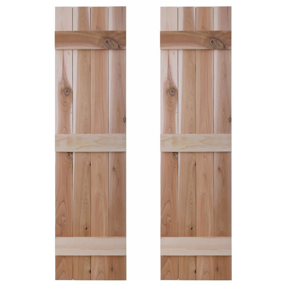 Have a question about 14 in. x 54 in. Traditional Wood Board and Batten Shutters Pair Unfinished