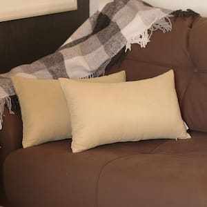 Decorative Farmhouse Beige 12 in. x 20 in. Lumbar Solid Color Throw Pillow Set of 2