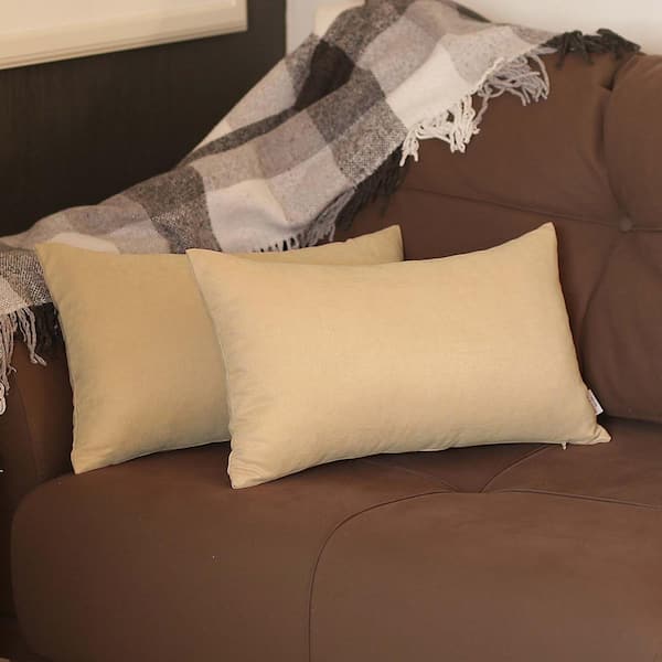 MIKE & Co. NEW YORK Decorative Farmhouse Beige 12 in. x 20 in. Lumbar Solid Color Throw Pillow Set of 2