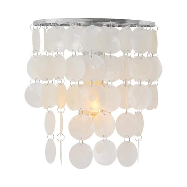 9.45 in. 1-Light Silver Modern Wall Sconce Vanity Light with White Shade for Bedroom Living Room, No Bulbs Included