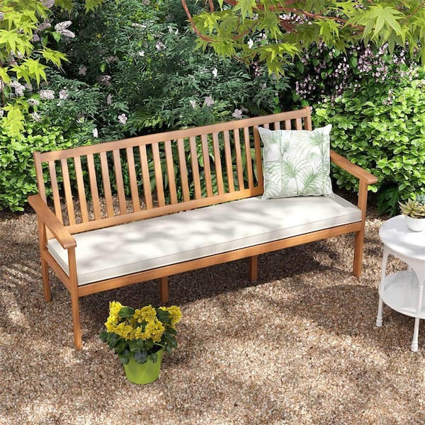 Costway 3-Person Wood Outdoor Bench with Off White Seat Cushion