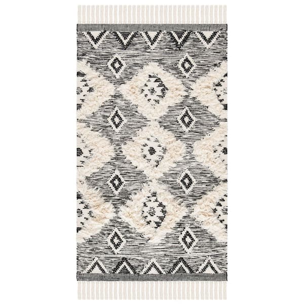 Kenya Black/Ivory Doormat 2 ft. x 4 ft. Geometric Ikat Area Rug