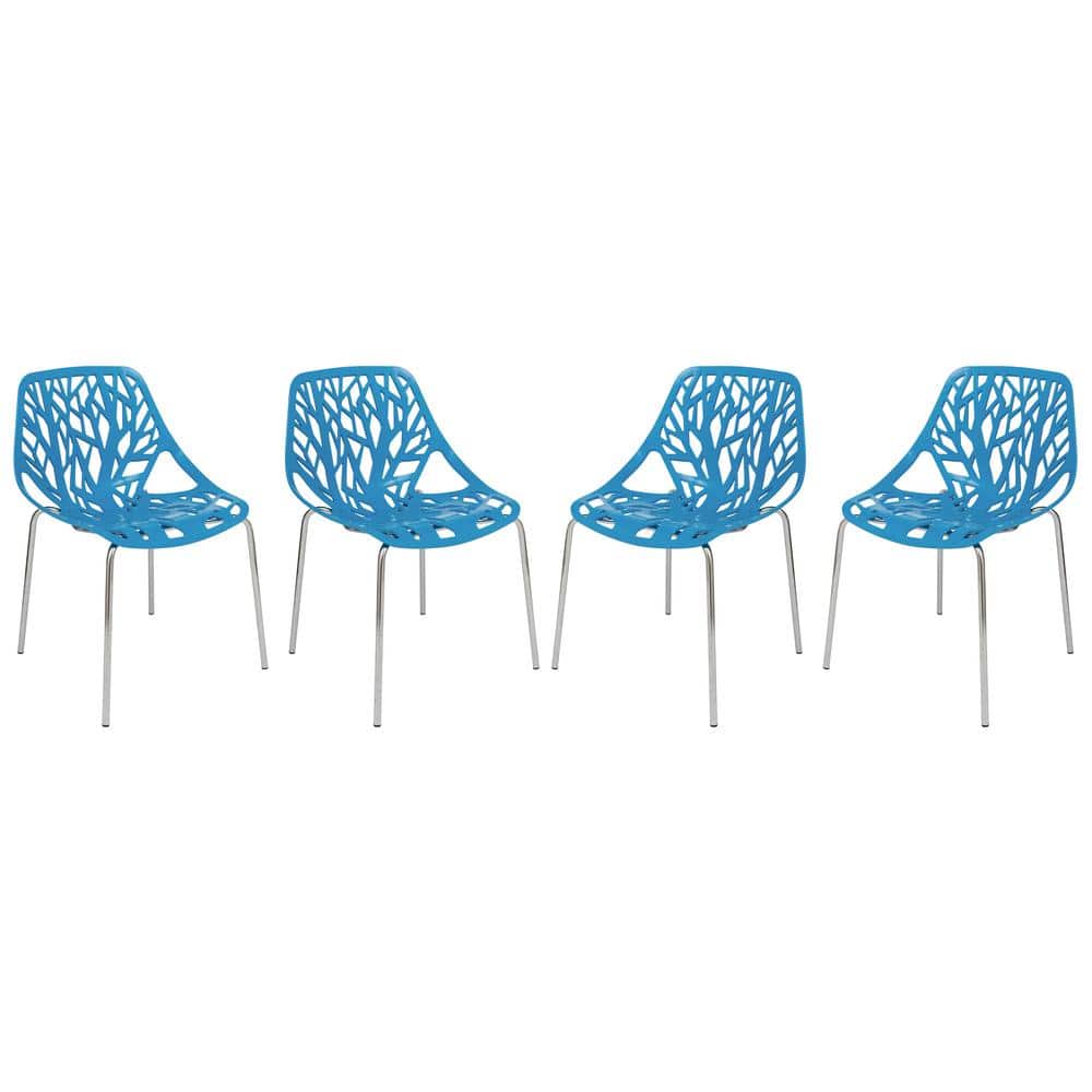 Stackable Dining Chair in Polypropylene Plastic with Chrome Metal Legs Set of 4 Modern Cut-Out Design Backrest in Blue price history on PriceWatchPro