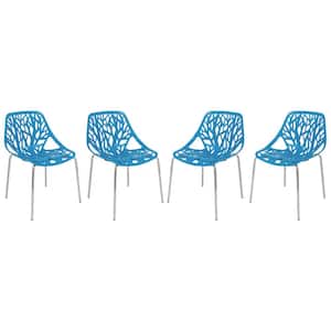 Asbury Modern Stackable Dining Chair With Chromed Metal Legs Set of 4 in Blue