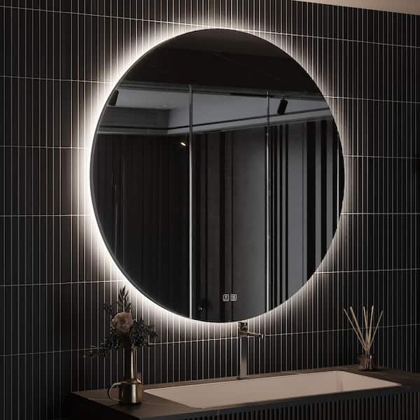 HOMEIBRO 44 in. W x 44 in. H Round Frameless LED Light with 3-Color and Anti-Fog Wall Mounted Bathroom Vanity Mirror