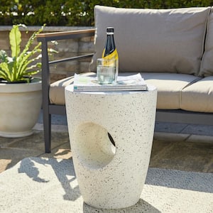 18 in. H Multi-Functional MGO Composite White Terrazzo Outdoor Side Table or Garden Stool or Planter Stand