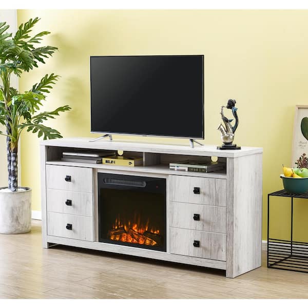 Off white entertainment on sale center with fireplace