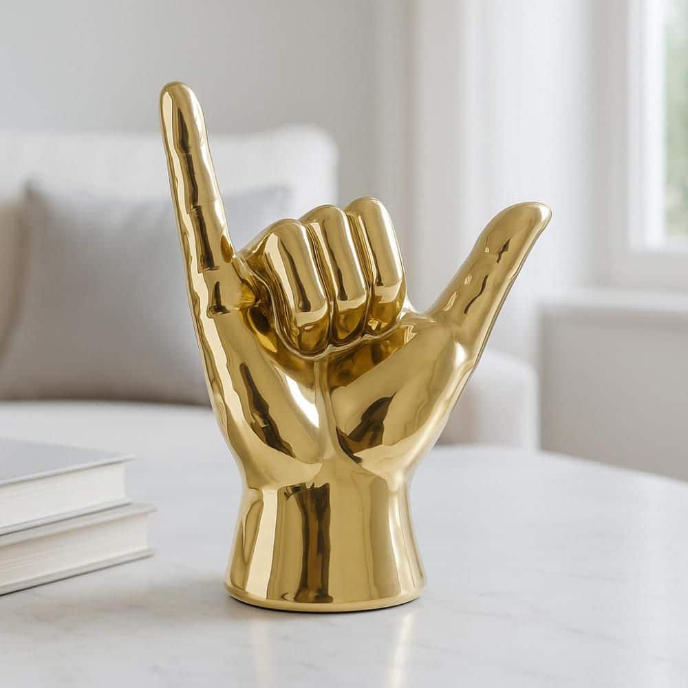 Liv & Skye 5.75 in. x 7 in. Gold Stoneware Shaka Gesture Hand