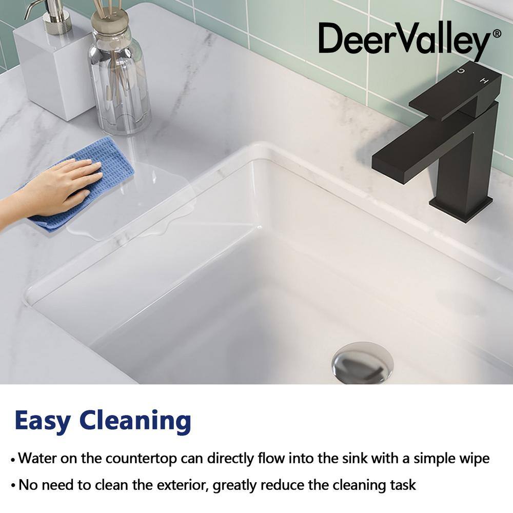 White Ceramic Rectangular Undermount Bathroom Sink with Overflow