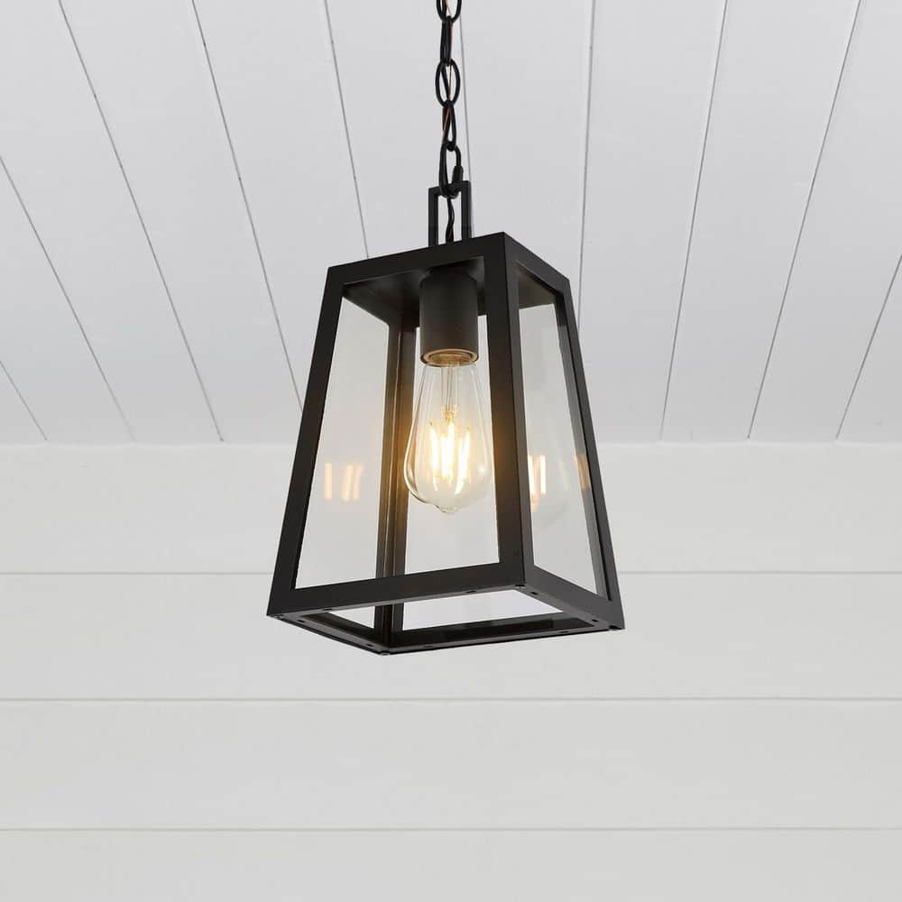 Black Glass LED Lantern Pendant Light